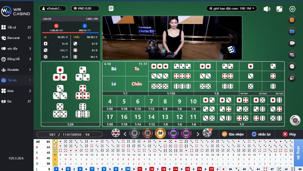 Sảnh chơi Sicbo tại WM Gaming Casino
